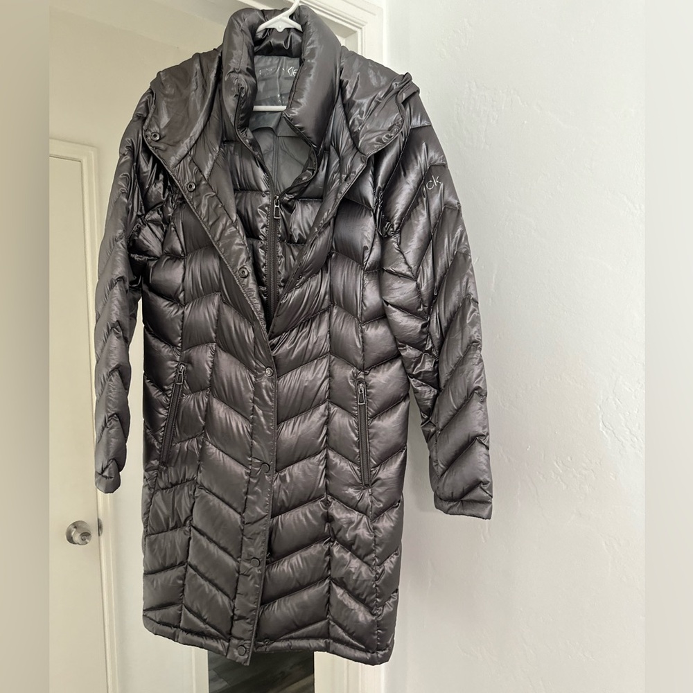 Calvin Klein Metallic Silver Puffer Coat